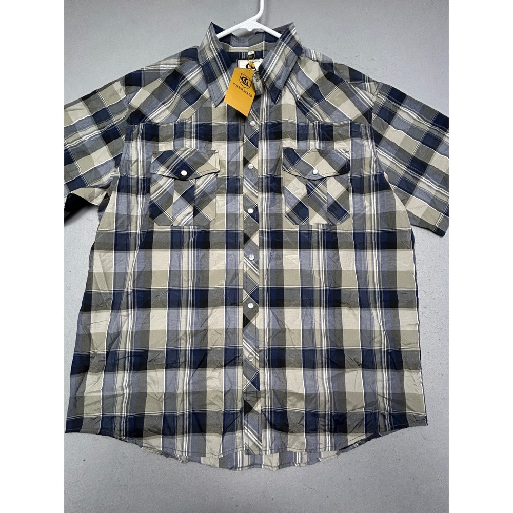 COEVALS CLUB Western Shirt Plaid Navy Grey White XL Mens